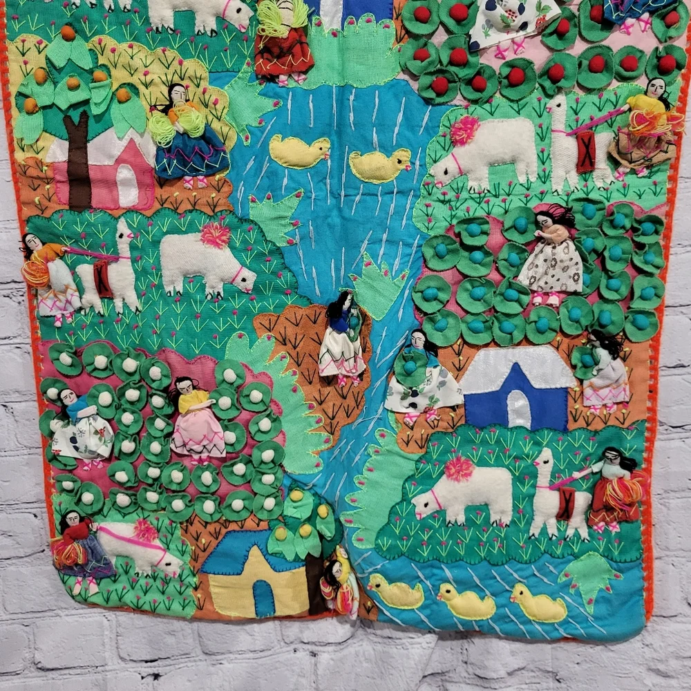 Peruvian Wall Art Tapestry textile Folk Art embroidered 3D